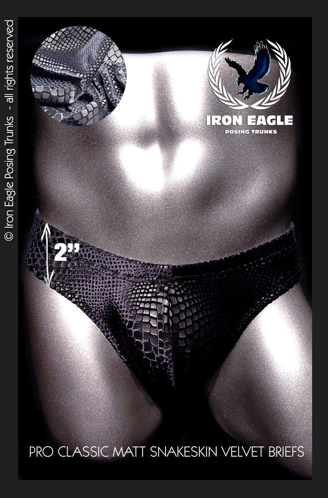 Pro Classic Physique Briefs - 2'' Black Matt Snakeskin Velvet