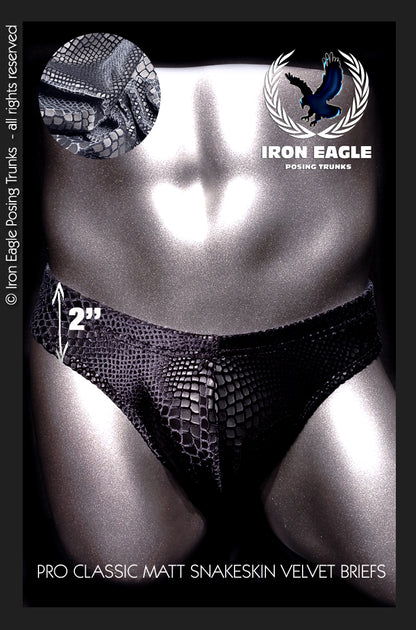 Pro Classic Physique Briefs - 2'' Black Matt Snakeskin Velvet