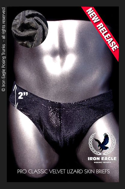 Pro Classic Physique Briefs - 2'' Black Lizard Skin Velvet